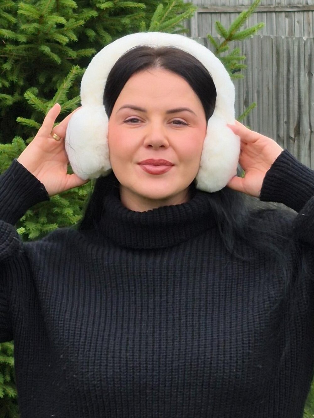 Cream Real Rex Rabbit Fur Winter Earmuffs, Warm Full Fur Women's Headband - Picture 5 of 6
